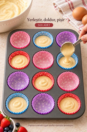 500 Adet Kağıt Kek Kapsülü Desenli Puantiyeli Muffin Kalıbı Cupcake Tek Kullanımlık Tatlı Sunum Kab