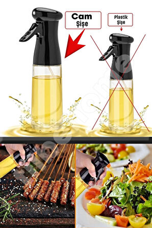 Tilbe Home Büyük Sprey Yağdanlık, Airfryer Püskürtmeli Sprey Cam Şişe Ayçiçek Zeytinyağı Sirkelik 200 ml