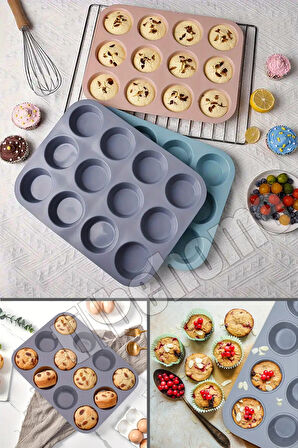 Tilbe Home 12'li Silikon Muffin Kalıbı Kurabiye Tatlı Cupcake Kek Kalıbı Yapışmaz Gıdaya Uygun Pişirme Kapsülü