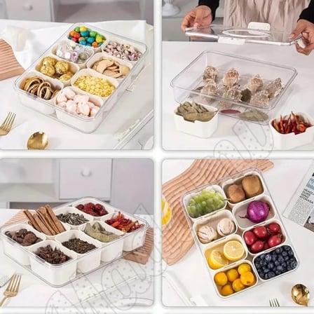 Tilbe Home 3lü Kilit Kapaklı 8 Bölmeli Taşınabilir Saklama Kabı Kahvaltılık Organizer Piknik Seti Gıda Kutusu