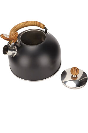 Tilbe Home 3 Litre Düdüklü Çaydanlık Ahşap İskandinav Su Isıtıcı Islık Çalan Çaydanlık Kettle Demlik Çay Potu