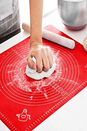 Hamur Açma Matı Silikon Yoğurma Matı Silpat Kırmızı Hamur Pasta Fırın Altlık Çok Amaçlı Silikon Mat