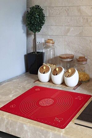 Hamur Açma Matı Silikon Yoğurma Matı Silpat Kırmızı Hamur Pasta Fırın Altlık Çok Amaçlı Silikon Mat