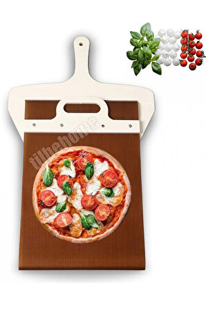 Tilbe Home Büyük Boy Sürgülü Pizza Küreği Kaydırılabilir Ahşap Pasta Ekmek Fırın Pide Küreği Yapışmaz Kürek