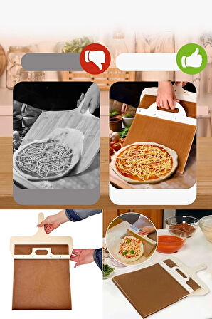 Tilbe Home Büyük Boy Sürgülü Pizza Küreği Kaydırılabilir Ahşap Pasta Ekmek Fırın Pide Küreği Yapışmaz Kürek