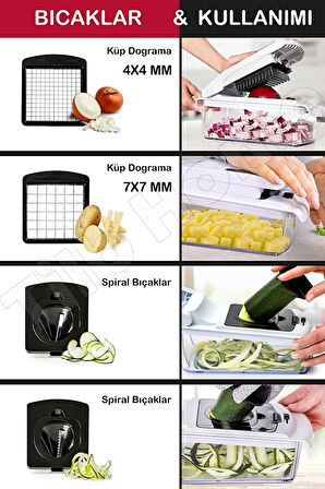 Tilbe Home Vegetable Chopper Deluxe Rende Sebze Soğan Küp Doğrayıcı Dilimleyici Spiral Kesici Dicer Rende Seti