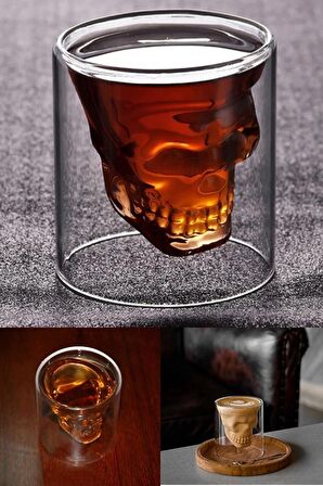 6'lı Kuru Kafa Shot Kokteyl Bardağı Kahve Sunum Bardağı Skull Bardak Tasarım Kokteyl Bardağı 75 ml.