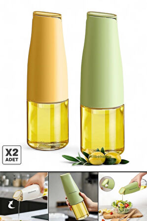 Tilbe Home 2li Fonksiyonlu Cam Yağdanlık 500ml Yerçekimi Otomatik Kapak Still Damlatmayan Ağızlı Yağlık Sosluk