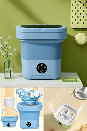 Tilbe Home Katlanır Mini Çamaşır Makinesi Mavi Taşınabilir Retro Silikon Çorap İç Çamaşırı Yıkayıcı 10 lt