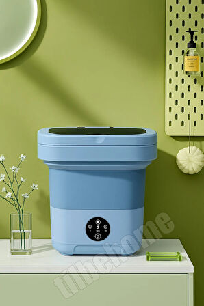 Tilbe Home Katlanır Mini Çamaşır Makinesi Mavi Taşınabilir Retro Silikon Çorap İç Çamaşırı Yıkayıcı 10 lt