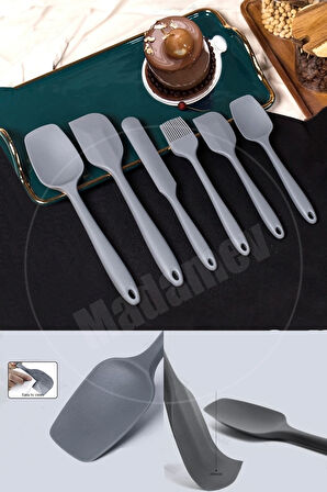 6lı Silikon Fırça Spatula Servis Takımı Yanmaz Yapışmaz Fırçası Kaşık Bıçak Spatula Seti Gri