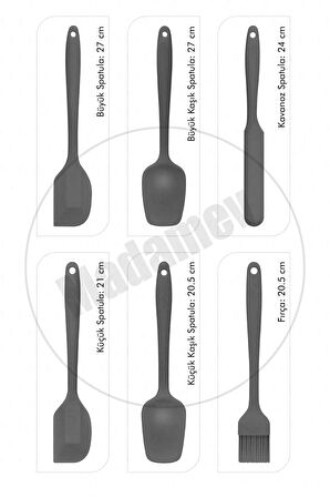 6lı Silikon Fırça Spatula Servis Takımı Yanmaz Yapışmaz Fırçası Kaşık Bıçak Spatula Seti Gri