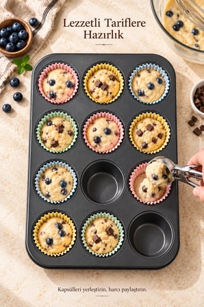 2li Muffin Kek Kalıbı Cupcake Yanmaz Yapışmaz Kurabiye Kalıbı Fırın Çörek Browni Kapsül Tepsisi