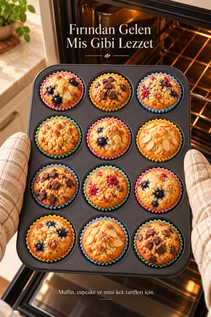 2li Muffin Kek Kalıbı Cupcake Yanmaz Yapışmaz Kurabiye Kalıbı Fırın Çörek Browni Kapsül Tepsisi