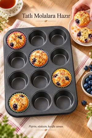 2li Muffin Kek Kalıbı Cupcake Yanmaz Yapışmaz Kurabiye Kalıbı Fırın Çörek Browni Kapsül Tepsisi