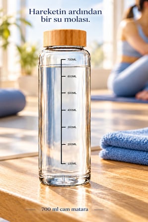 Bambu Kapaklı Cam Matara Sporcu Suluğu Taşınabilir Su Şişesi 700 ml Vakumlu Suluk