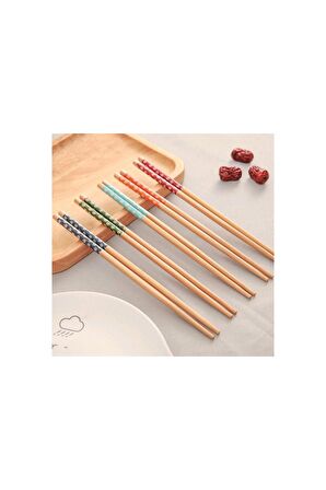 1 Çift Chopstick Yıkanabilir Organik Ahşap Desenli Bambu Yemek Çubuğu, Sushi Japon Çin