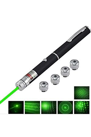 Yeşil Lazer Green Laser Poınter  şarjlı 5 Başlıklı Üzel Kutusunda