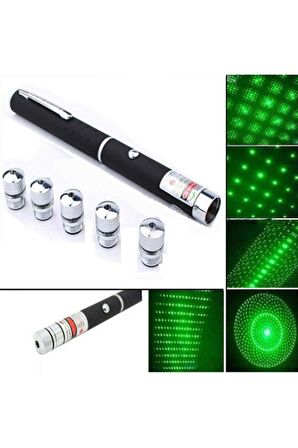 Yeşil Lazer Green Laser Poınter  şarjlı 5 Başlıklı Üzel Kutusunda