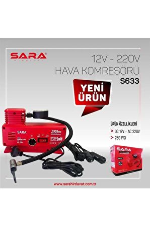 Araç Içi Çakmak Soketi Girişli Hava Kompresörü S633 12 V-220 V