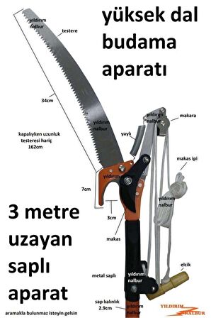 Yüksek Dal Kesme Testeresi 3 metre Saplı Metal Budama Makası Bağ Makası Tepe Makası