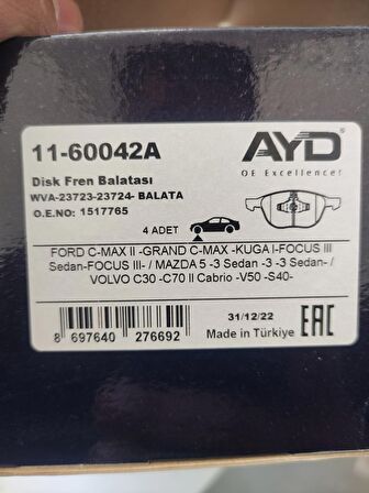 ÖN FREN BALATA TAKIM MAZDA 3 2003- 1223682