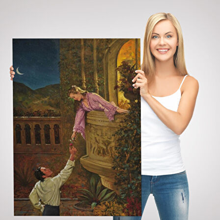 Sevgilisine Çiçek Veren Kadın Duvar Tablosu-6241