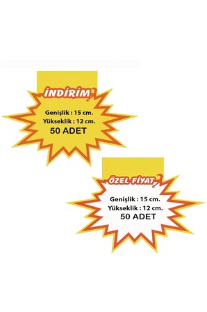 İndirim / Özel Fiyat Baskılı Yıldızlı Fiyat Etiketi 15x12 cm 50+50 Ad.Set