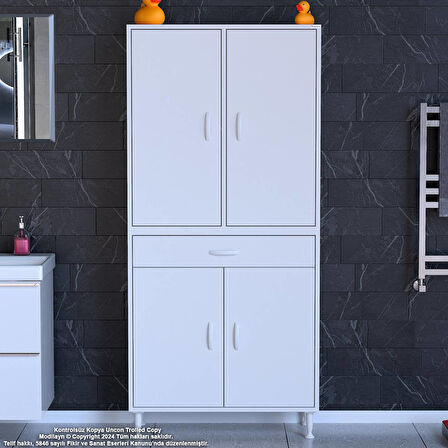 Modilayn YENİ AFRA 75x173x32,5 cm 1 Çekmece 4 Kapak 3 Raf 6 Bölme Çok Amaçlı Banyo & Mutfak Dolabı 