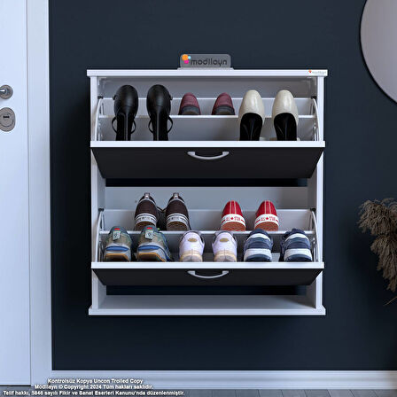 Modilayn Umay Asma Antre Hol 72 x 78 x 25,5 cm’ lik 2 Düşer Kapak 4 Göz Bölmeli Ayakkabılık