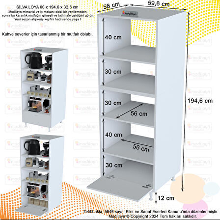 Modilayn SİLVA LOYA 59,6 x 194,6 x 56 cm Kahve Köşesi  Mutfak Gereçleri Düzenleyici Dolabı