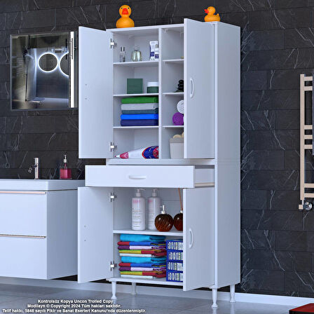 Modilayn YENİ AFRA 85 x 173 x 32,5 cm 1 Çekmece 4 Kapak 7 Raf 10 Bölme Çok Amaçlı Banyo & Mutfak Dolabı 