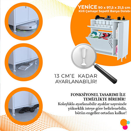 Modilayn YENİCE 90 x 97,5 x 31,8 cm Kirli Çamaşır Sepetli Banyo Dolabı