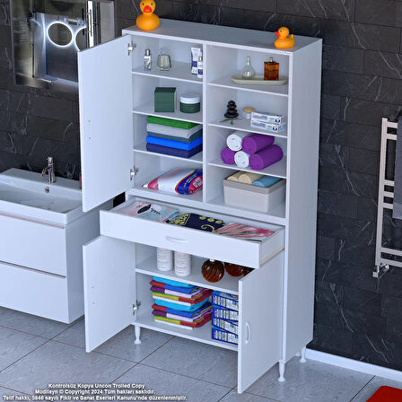 Modilayn AFRA 100x173x32,5 cm 1 Çekmece 3 Kapak 7 Raf 10 Bölme Çok Amaçlı Banyo & Mutfak Dolabı 