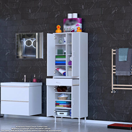 Modilayn YENİ AFRA 70 x 173 x 32,5 cm 1 Çekmece 4 Kapak 7 Raf 10 Bölme Çok Amaçlı Banyo & Mutfak Dolabı 