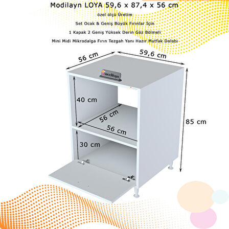 Modilayn LOYA 1 Kapak 59,6 x 87,4 x 56 cm Set Ocak Altı Mini Midi Mikrodalga Fırın Dolabı