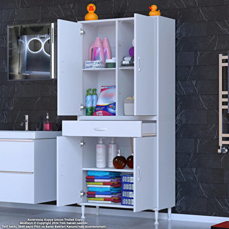 Modilayn YENİ AFRA 85x173x32,5 cm 1 Çekmece 4 Kapak 3 Raf 6 Bölme Çok Amaçlı Banyo & Mutfak Dolabı 