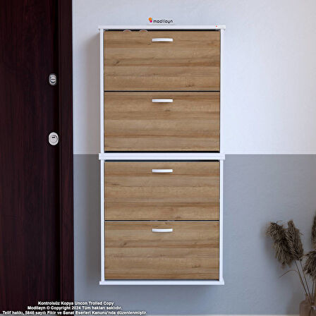 Modilayn UMAY' 2 Li Asma Antre Hol 52 x 148 x 25, 5 cm’ lik 4 Düşer Kapak 8 Göz Bölmeli Ayakkabılık