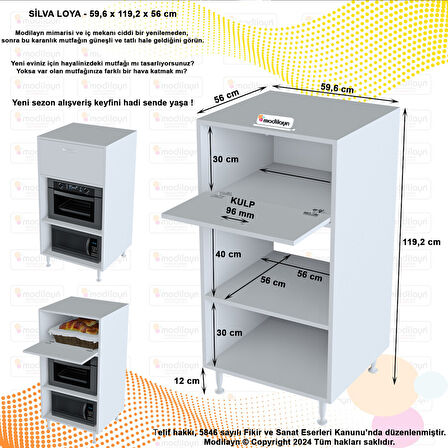 Modilayn SİLVA 1 Kapaklı 59,6 x 119,2 x 56 cm Bölmeli Ekmeklikli Mini Midi Mikrodalga Fırın Dolabı