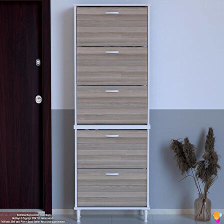 Modilayn VARBİ UMAY Kapı Önü 72x205x26 cm’ lik 5 Düşer Kapak 10 Göz Bölmeli Ayakkabılık