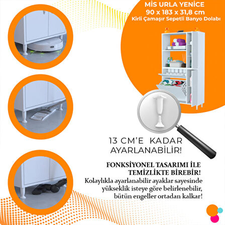 Modilayn MİS URLA YENİCE 90 x 183 x 31,5 cm Kirli Çamaşır Sepetli Banyo Dolabı