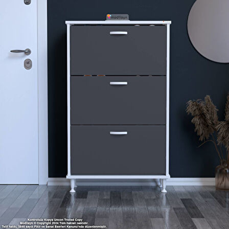 Modilayn VARBİ Antre Hol 72 x127 x26 cm lik 3 Düşer Kapak 6 Göz Bölmeli Ayakkabılık