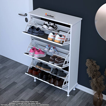 Modilayn VARBİ Antre Hol 72 x127 x26 cm lik 3 Düşer Kapak 6 Göz Bölmeli Ayakkabılık