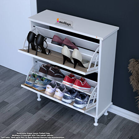 Modilayn UMAY Antre Hol 72x90x25, 5 cm’ lik 2 Düşer Kapak 4 Raf Göz Bölmeli Ayakkabılık