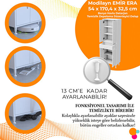 Modilayn EMİR ERA 54 x 170,4 x 32,5 cm 4 Kapaklı Tek Çekmeceli 5 Bölmeli Çok Amaçlı Dolabı