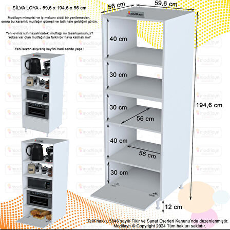 Modilayn SİLVA LOYA 1 Kapaklı 59,6 x194,6 x56 cm Özel Ölçü Mini Midi Mikrodalga Fırın Dolabı