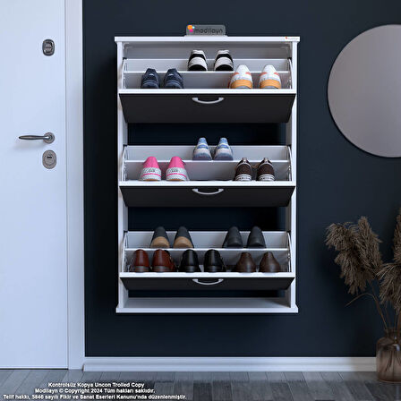 Modilayn VARBİ Asma Antre 72x115x26 cm’ lik 3 Düşer Kapak 6 Göz Bölmeli Ayakkabılık