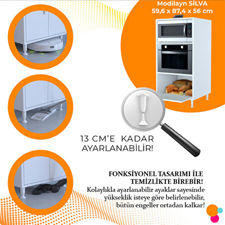 Modilayn SİLVA 2 Kapaklı 59,6 x 119,2 x 56 cm Özel Ölçü Ekmeklikli Mini Midi Mikrodalga Fırın Dolabı