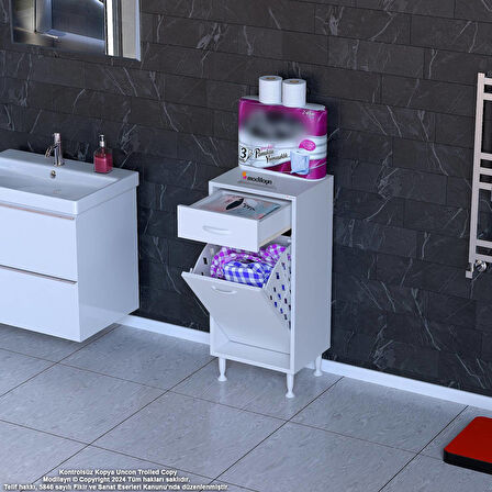 Modilayn EMİR 45 x 88 x 32,5 cm 1 Göz Sepetli kirli çamaşır banyo dolabı piratik çok foksiyonlu düzenleyici dolap