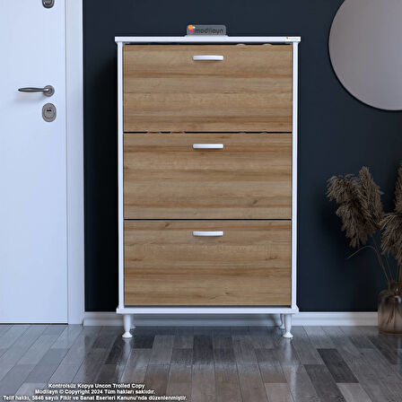 Modilayn VARBİ Antre Hol 72 x 119x 25, 5 cm’ lik 3 Düşer Kapak 6 Göz Raf Bölmeli Ayakkabılık